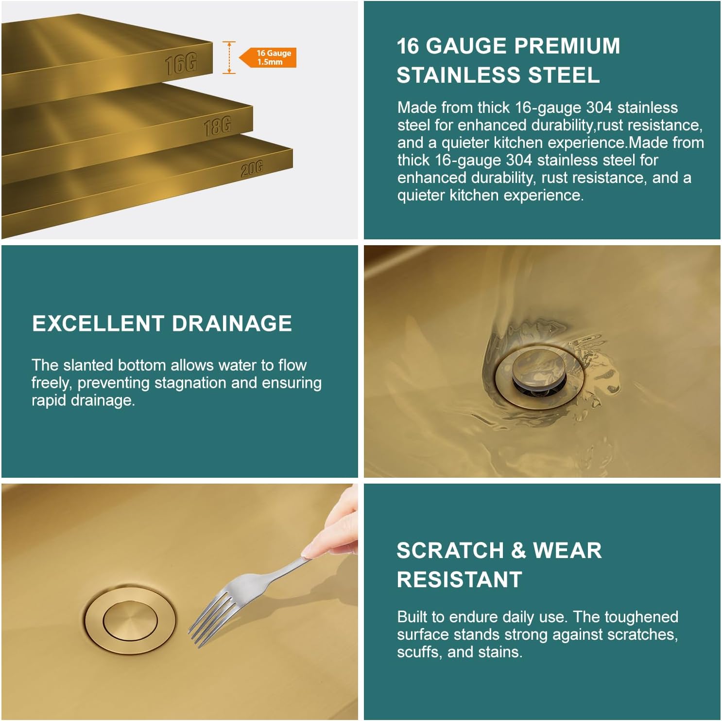 24" Gold Bathroom Vessel Sink 16 Gauge Nano Titanium Plating Rectangle Vessel Sink