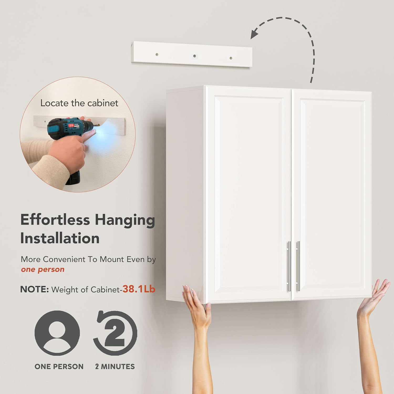 Laundry Room Cabinet 30’’x12’’x32’’, Kitchen Cabinet Wall Cabinets with Adjustable Shelves, Wall Cabinet Storage