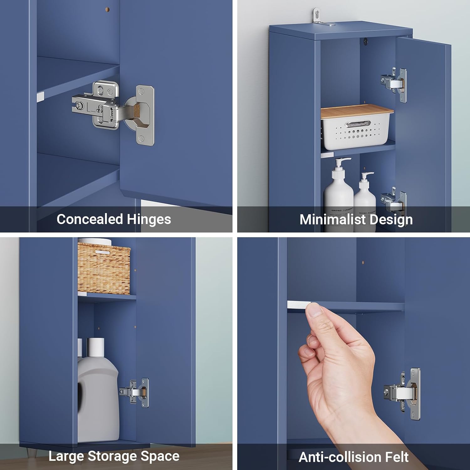 Tall Slim Bathroom Storage Cabinet with Drawer and Doors, Narrow Freestanding Organizer for Small Spaces, Adjustable Shelves for Towels