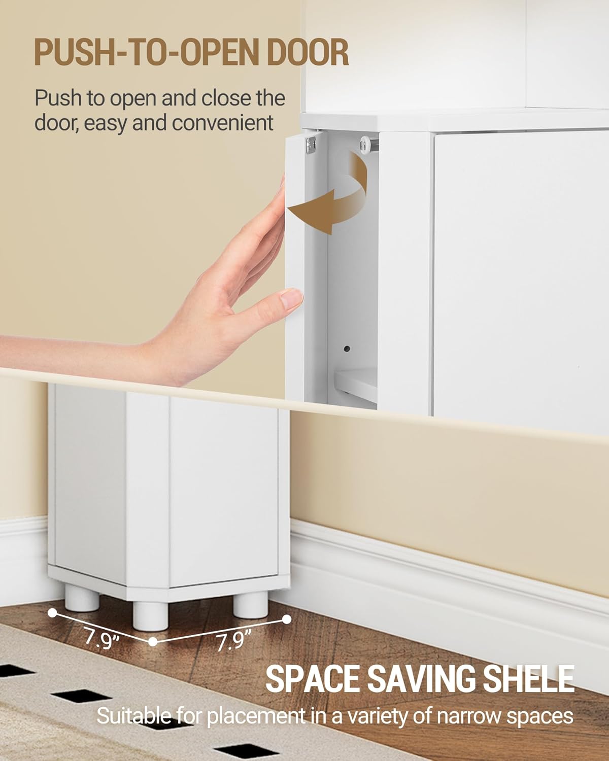 Tall Bathroom Corner Cabinet with Doors, Narrow Storage Cabinets with Adjustable Shelves, Bathroom Organizers and Storage for Small Space