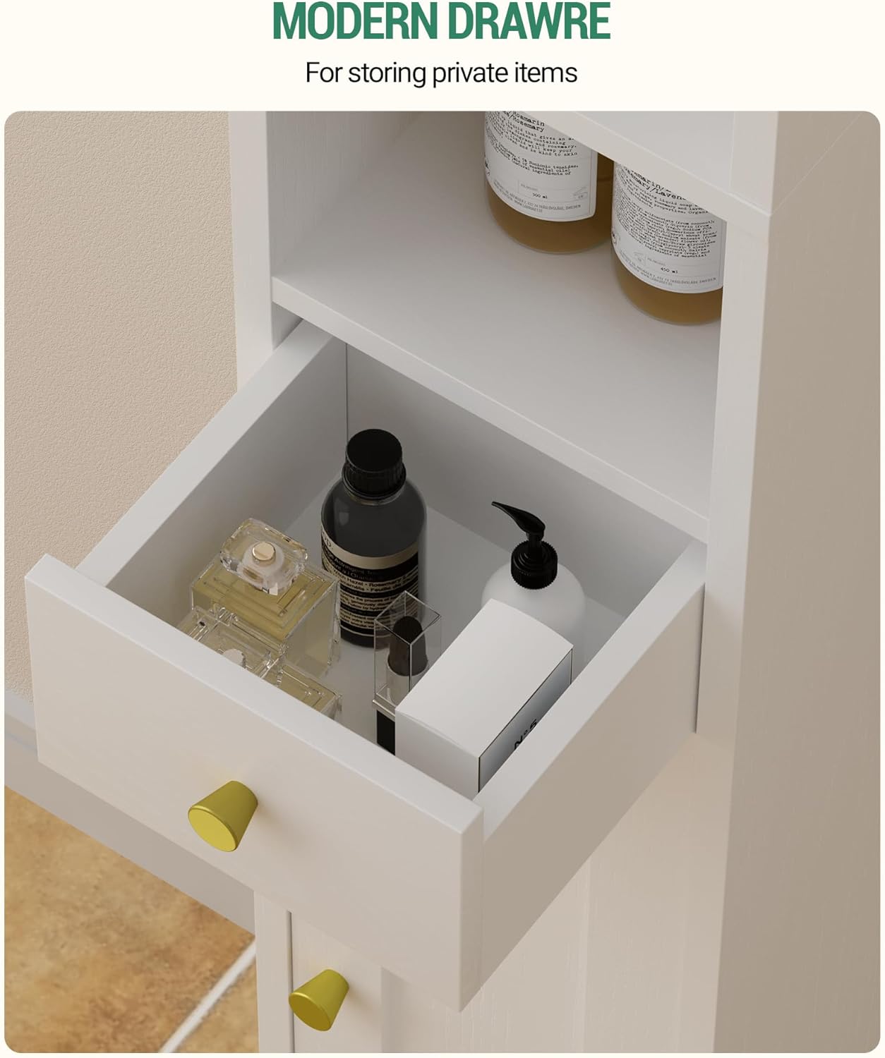 Bathroom Cabinet with Adjustable Shelves, Freestanding Floor Cabinet, Tall Bathroom Storage Cabinet with Doors & Drawer