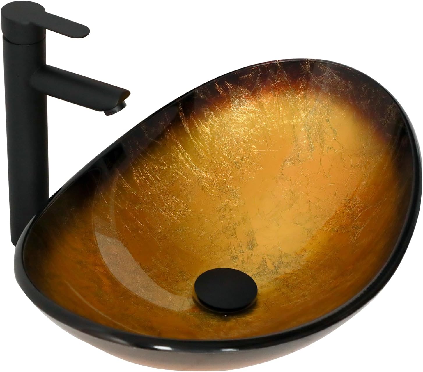 21" Yellow Glass Vessel Sink With Faucet And Drain Combo Modern Boat Shape Artistic Basin