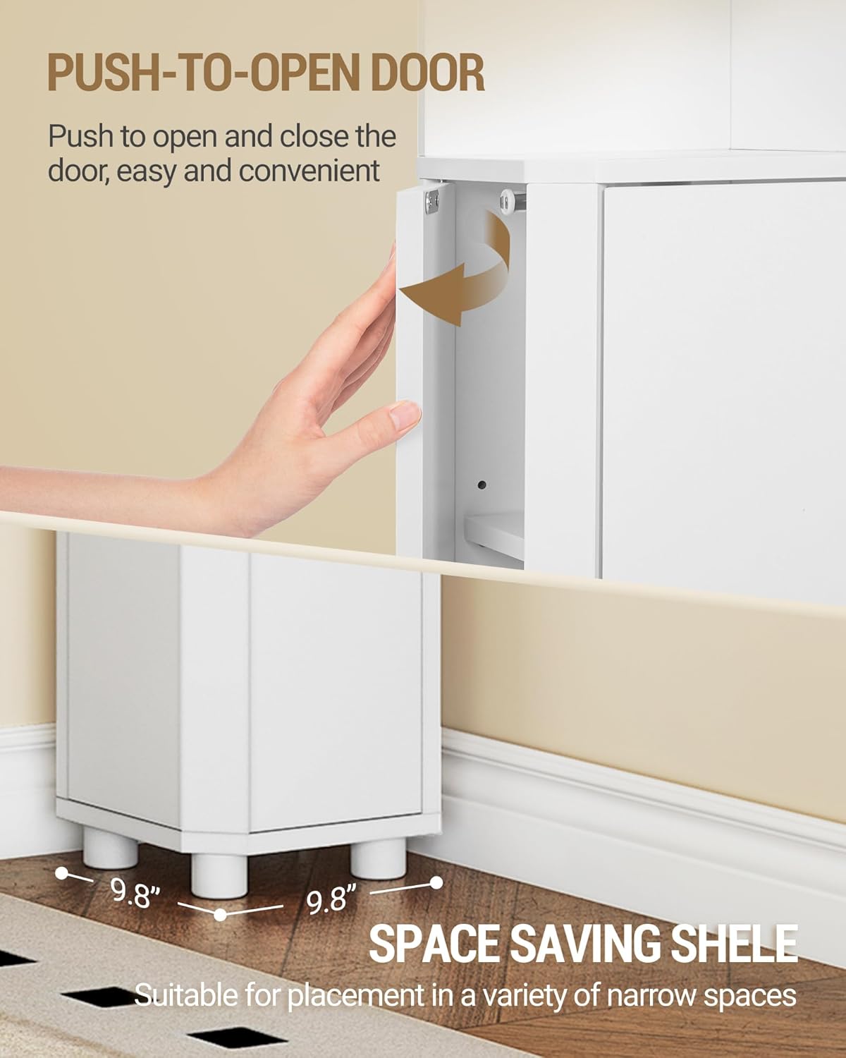 Small Bathroom Corner Cabinet with Doors, Narrow Storage Cabinets with Adjustable Shelves, Bathroom Organizers and Storage for Small Space