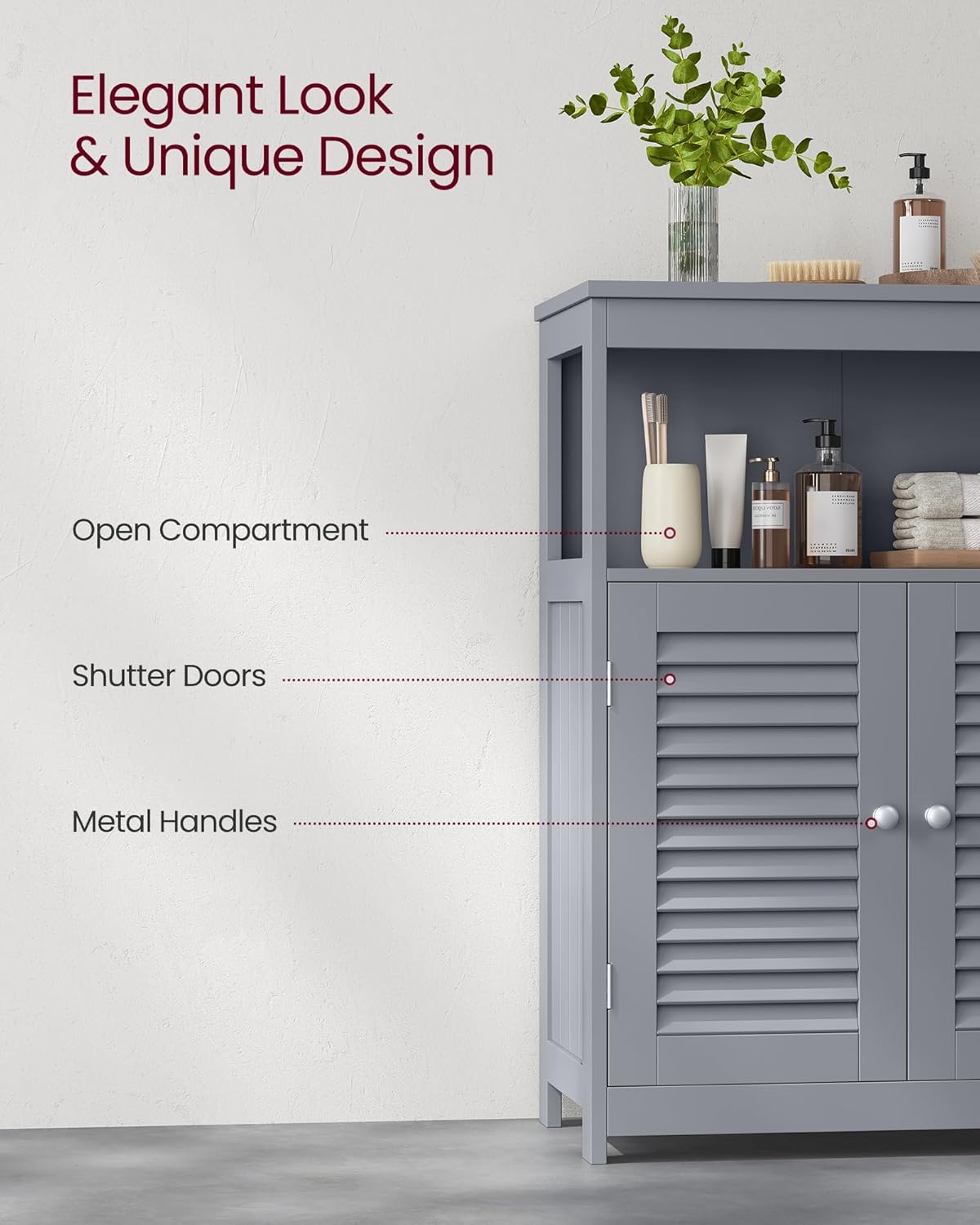 Freestanding Storage Unit with Double Shutter Doors and Adjustable Shelf