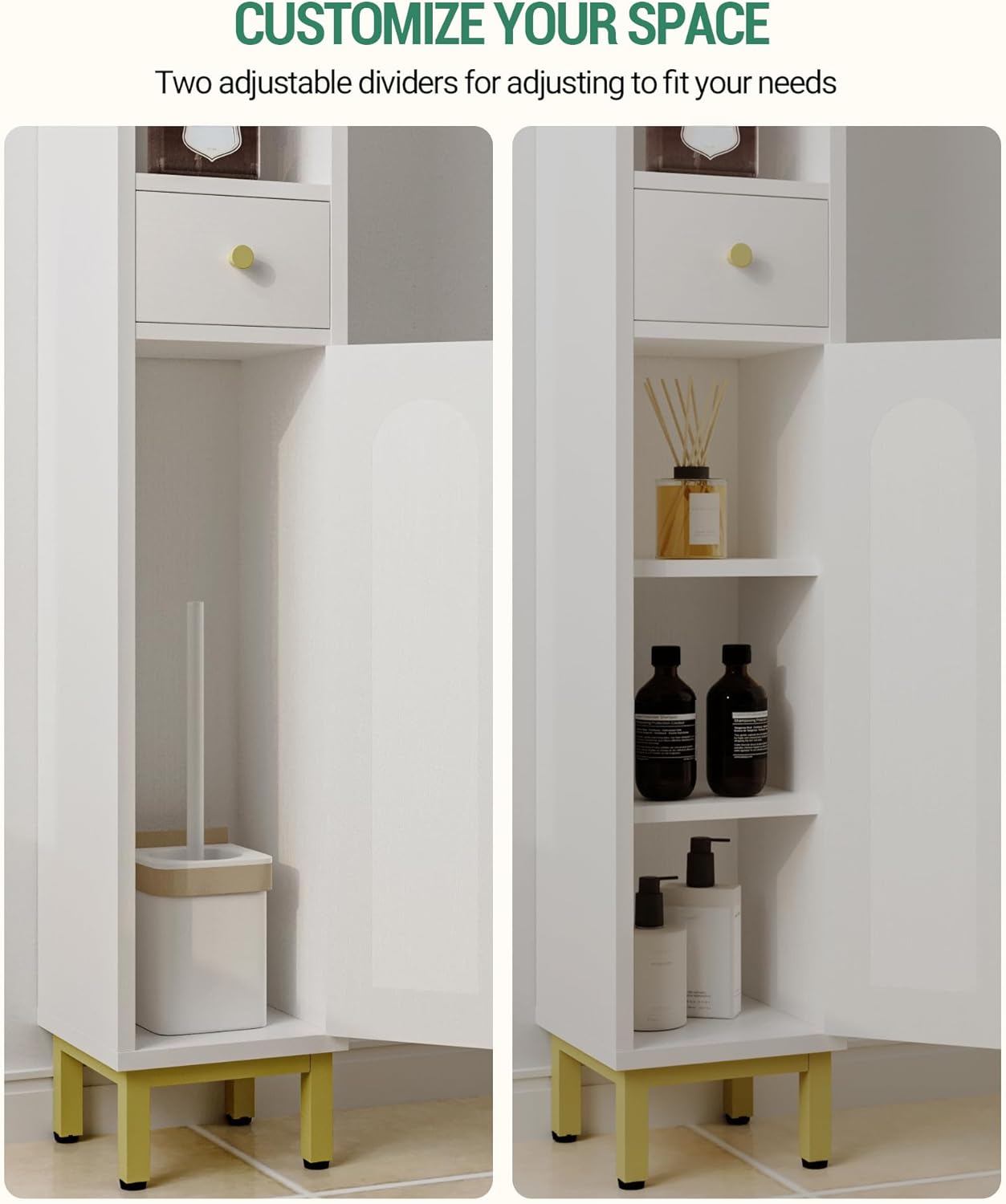 Bathroom Cabinet with Adjustable Shelves, Freestanding Floor Cabinet, Tall Bathroom Storage Cabinet with Doors & Drawer