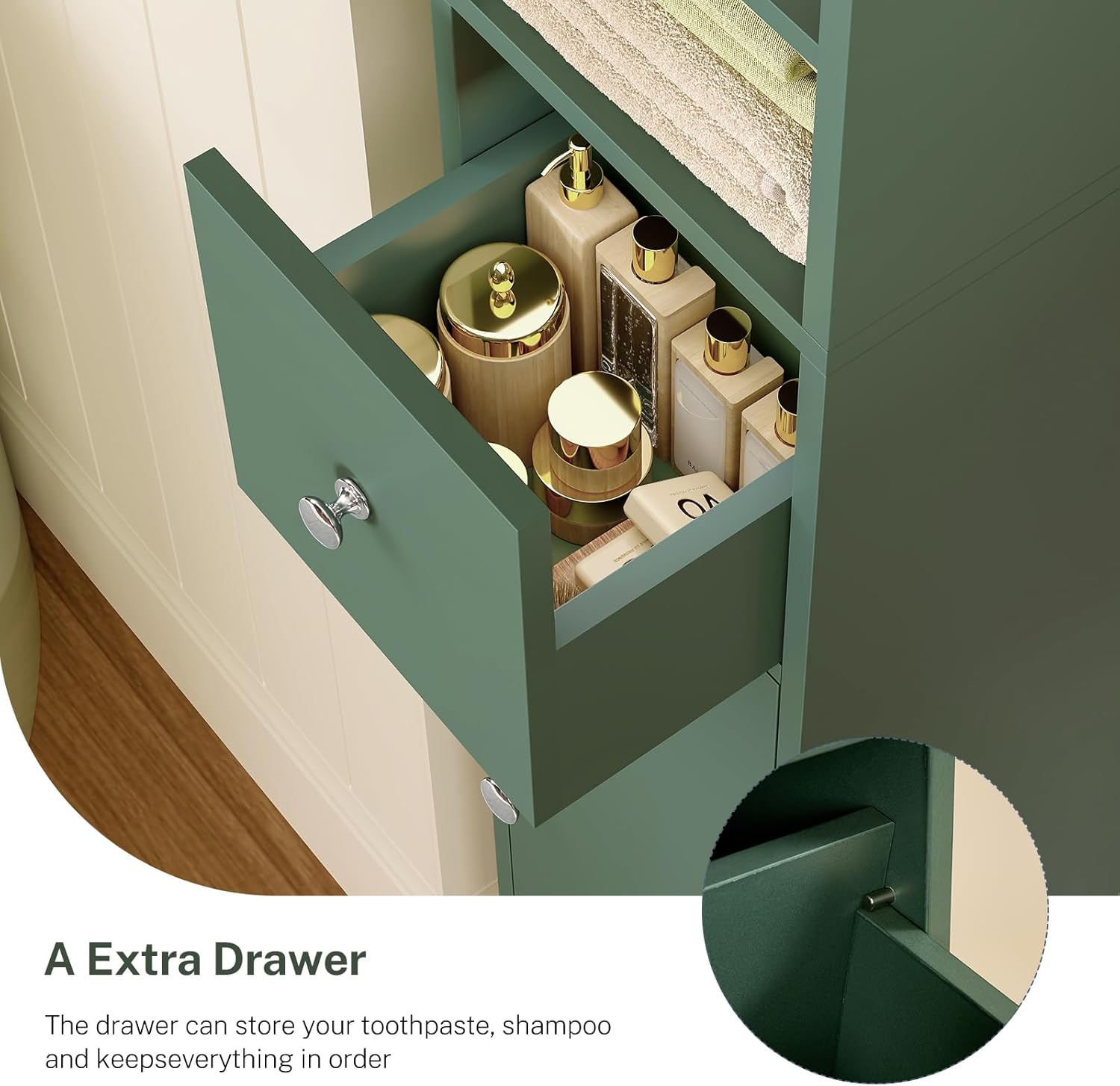 Bathroom Cabinet, Narrow Bathroom Storage Cabinet with 5 Adjustable Shelves & Drawer, Freestanding Cupboard for Small Spaces