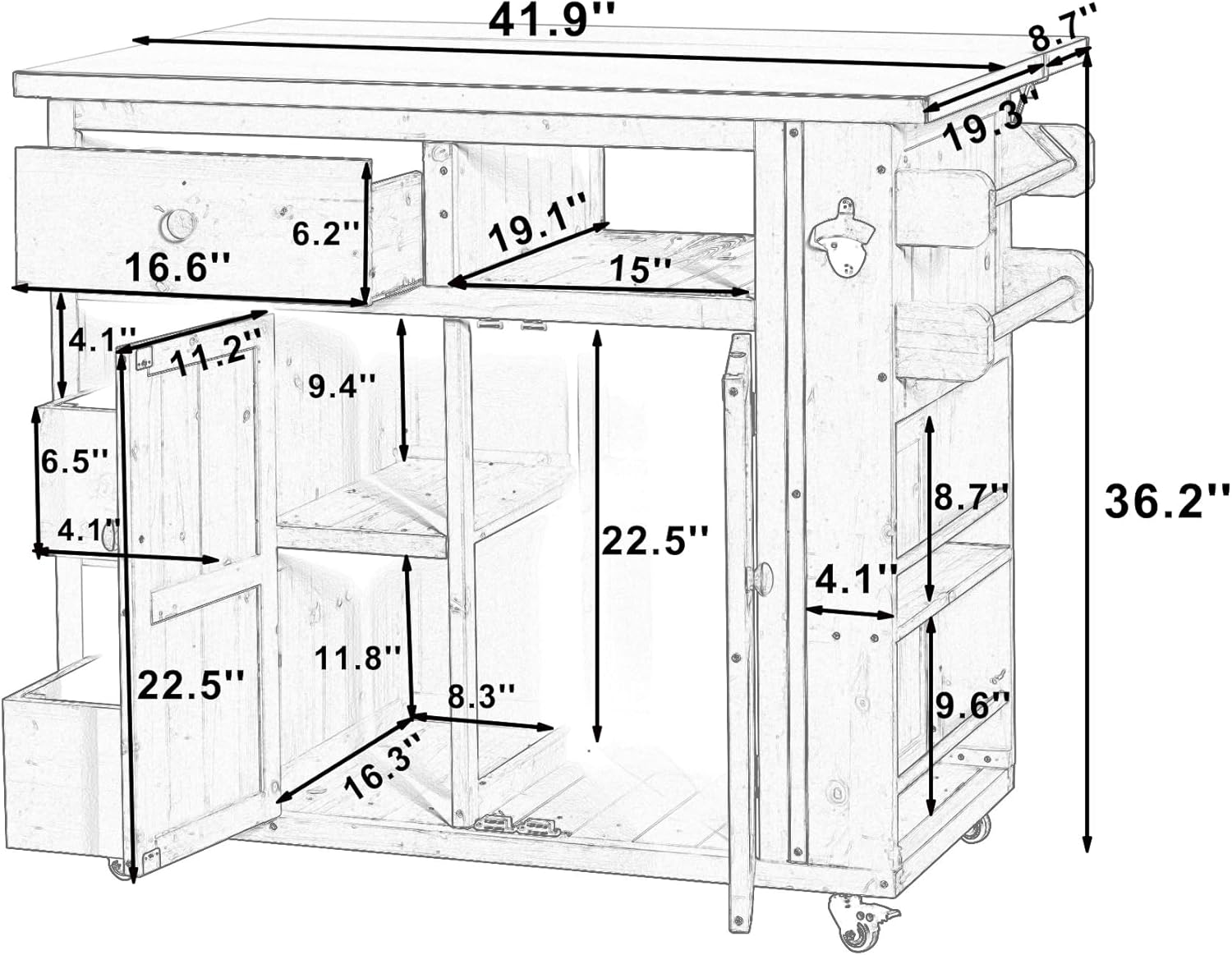Outdoor Extendable Kitchen Island & BBQ Prep Cart with Stainless Steel Top