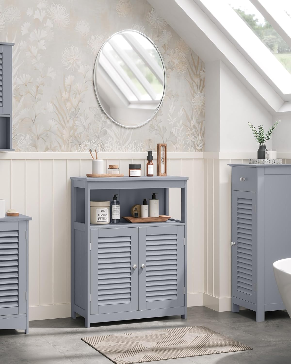 Freestanding Storage Unit with Double Shutter Doors and Adjustable Shelf