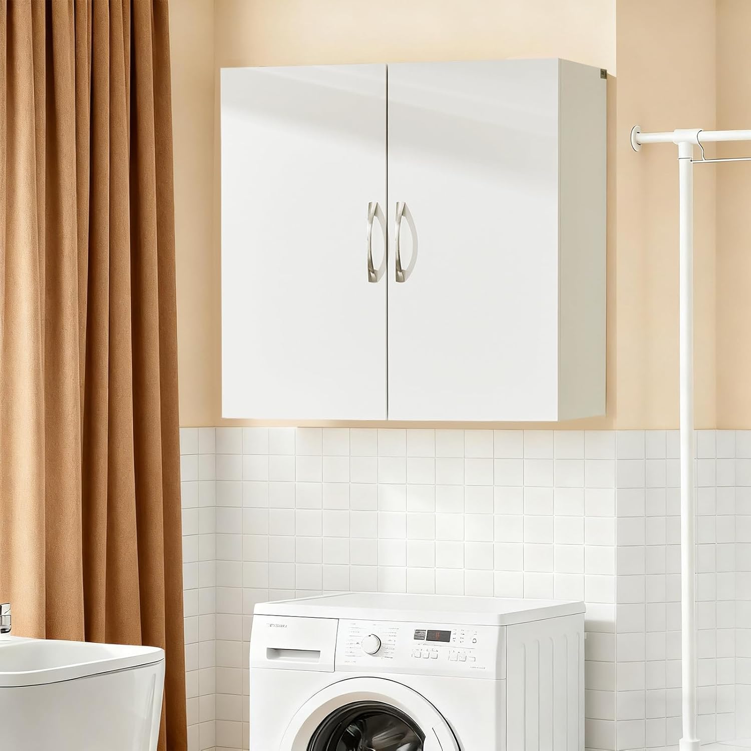 Over Toilet Storage Cabinet with Adjustable Shelf and Doors, Wall Mounted Medicine Cabinet for Small Spaces, Laundry Storage Cabinet