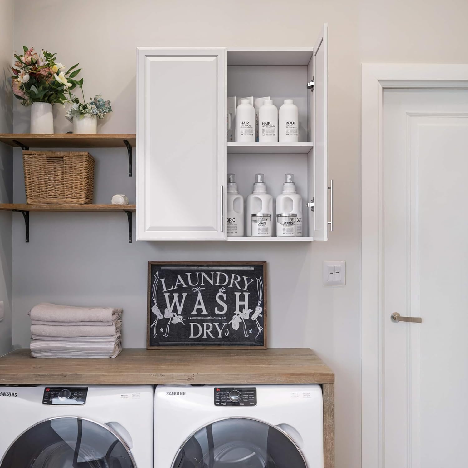 Laundry Room Cabinet 30’’x12’’x32’’, Kitchen Cabinet Wall Cabinets with Adjustable Shelves, Wall Cabinet Storage