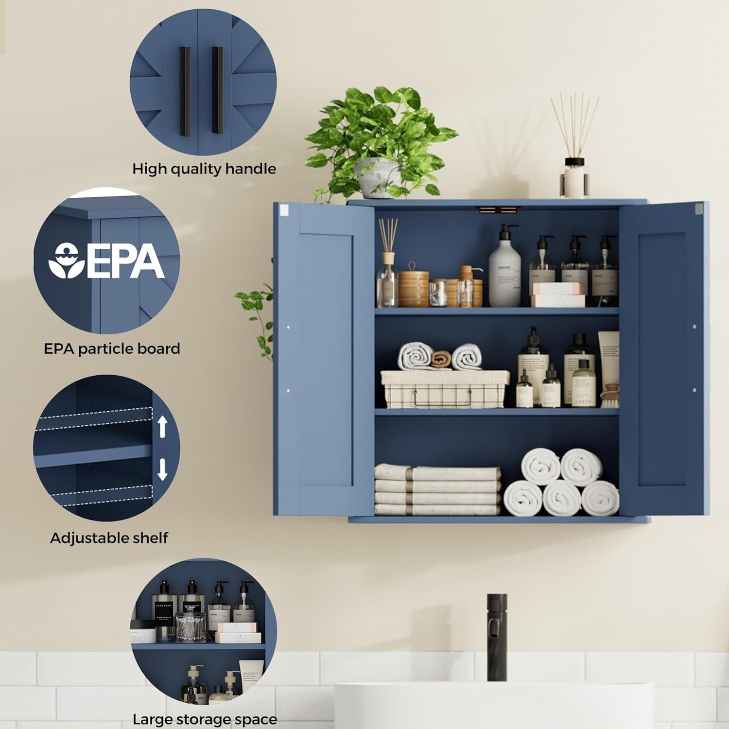 Over Toilet Storage Cabinet with Barn Doors and Adjustable Shelves, 3-Tier Medicine Cabinet Wall Mounted, for Bathroom