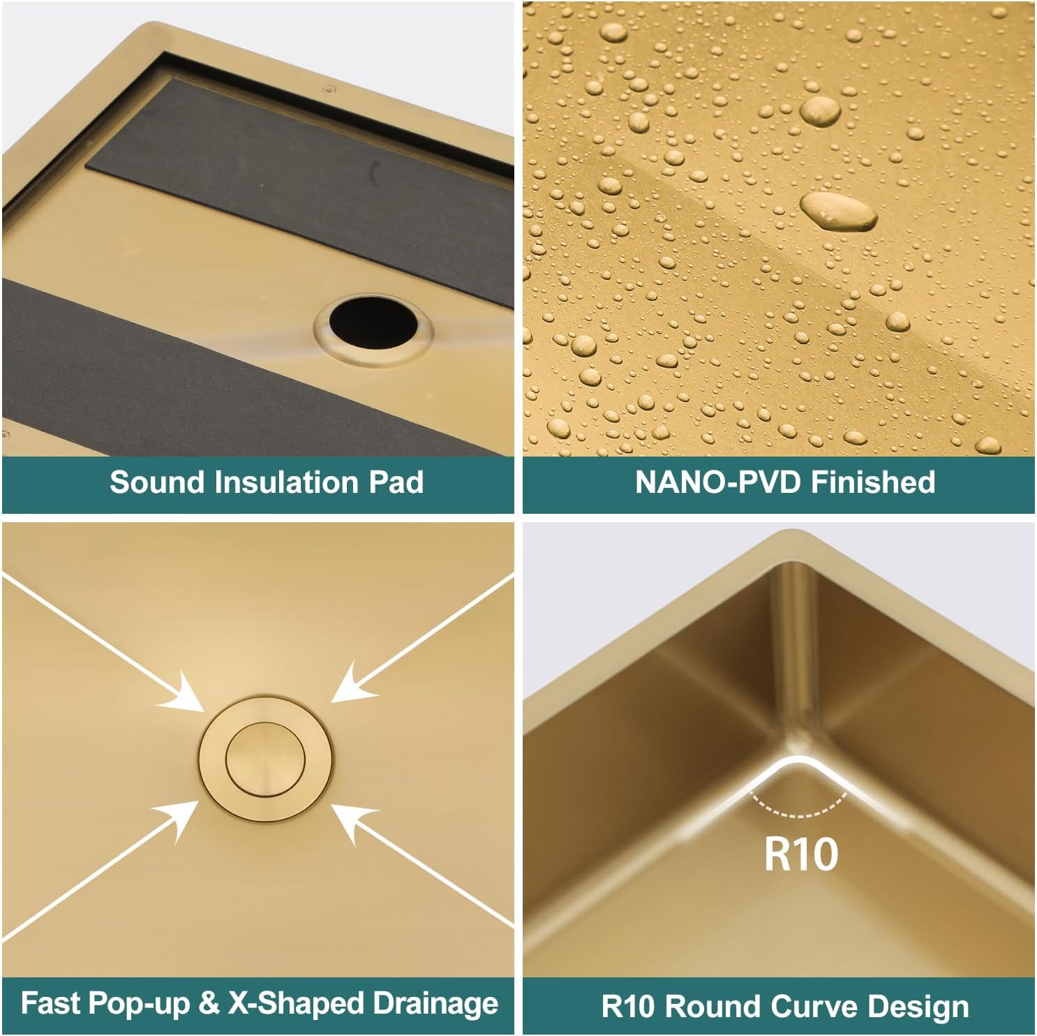 24" Gold Bathroom Vessel Sink 16 Gauge Nano Titanium Plating Rectangle Vessel Sink