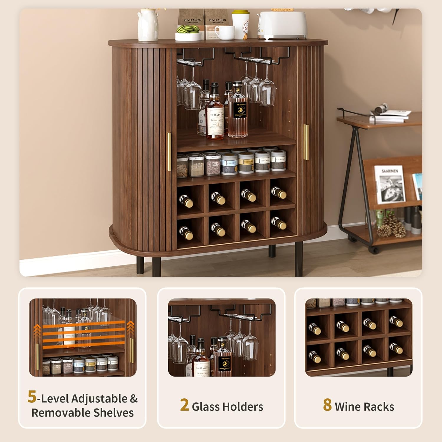 Modern Liquor Cabinet With Smoothly Sliding Tambour Doors