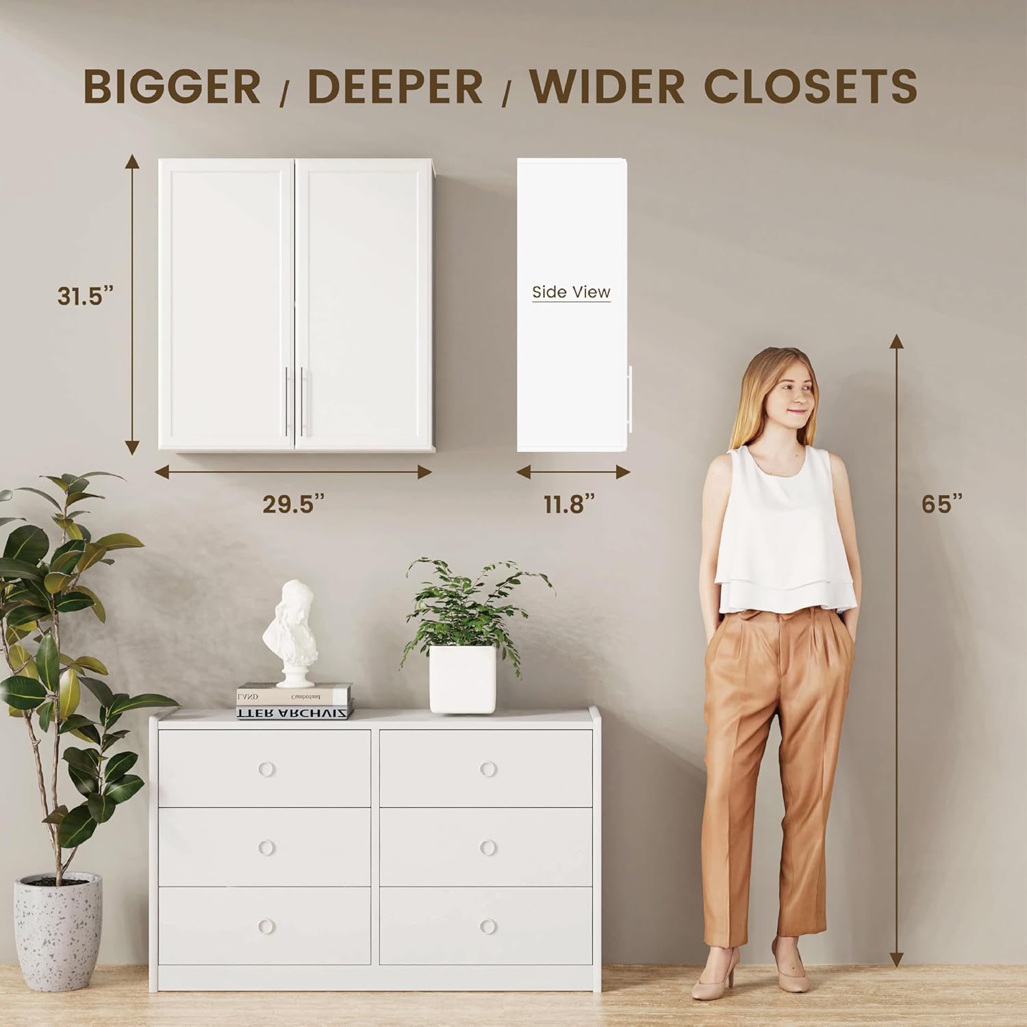 Large Kitchen Laundry Wall Amount Cabinets with Two Shaker Doors and Adjustable Shelf