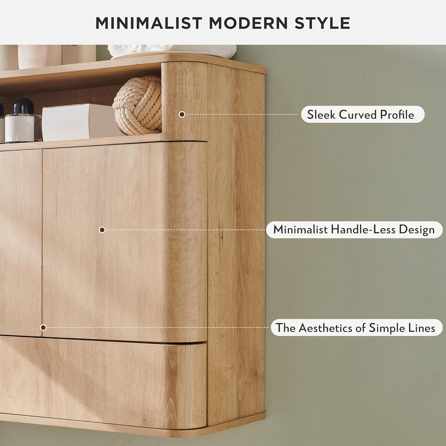 Modern Minimalist Bathroom Medicine Cabinet with Adjustable Shelf, Sliding Drawer and Magnetic Push Latch, Above Toilet Wall Mounted Hanging Storage Cabinet