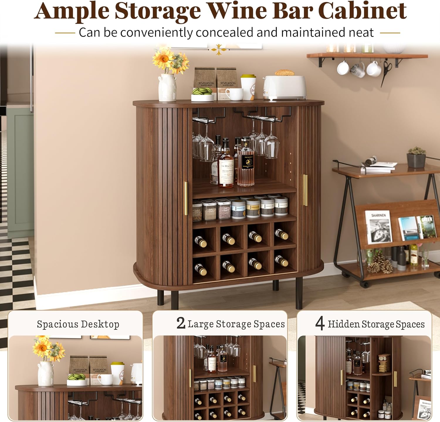 Modern Liquor Cabinet With Smoothly Sliding Tambour Doors
