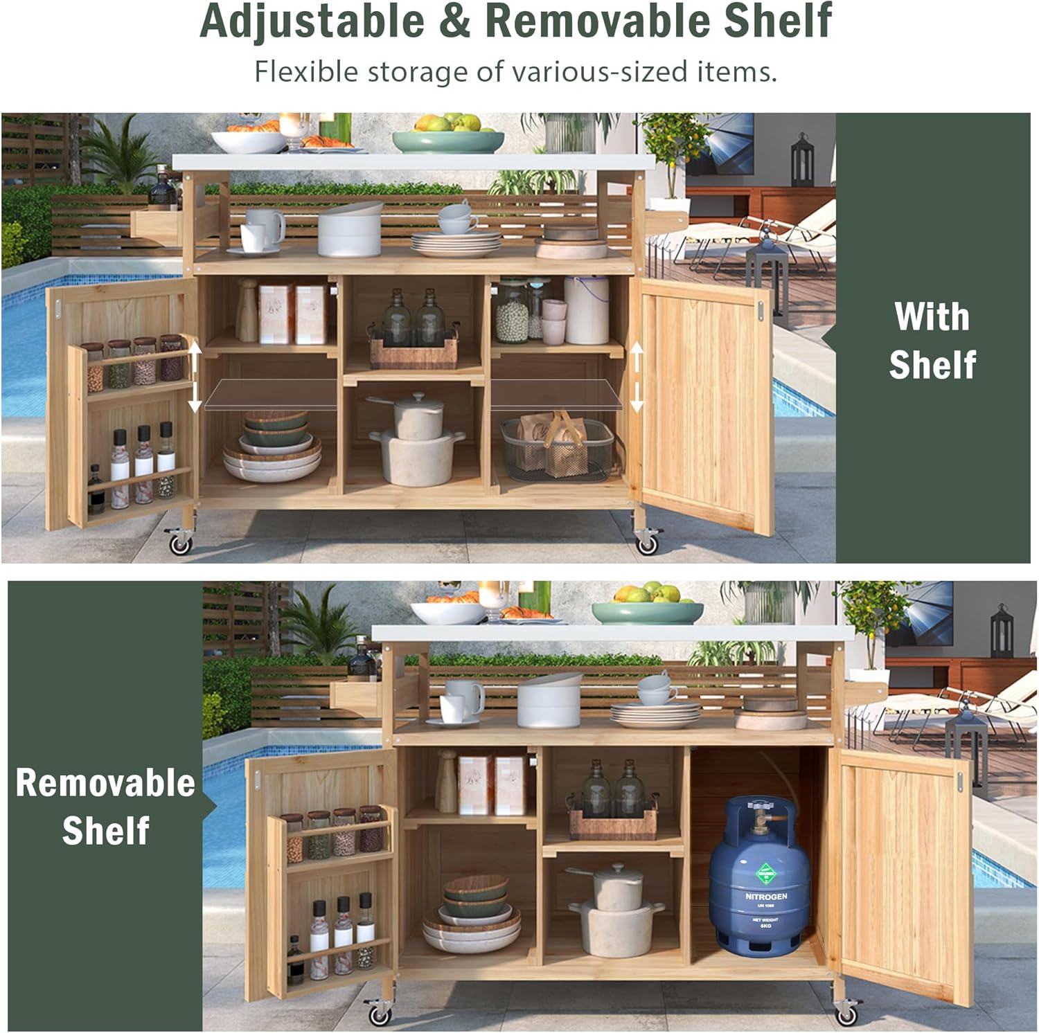 50.25" Outdoor Grill Cart with Stainless Steel Tabletop and Storage Cabinet