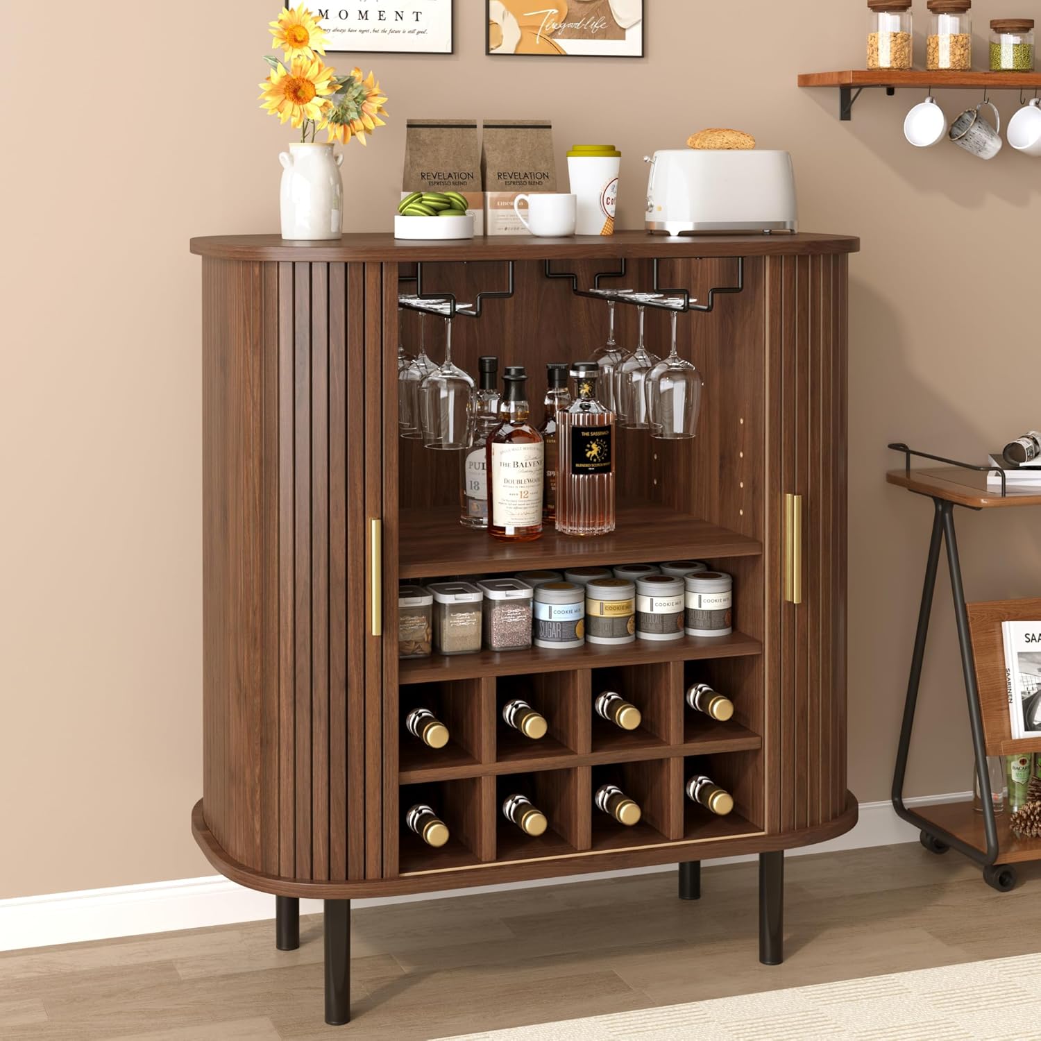 Modern Liquor Cabinet With Smoothly Sliding Tambour Doors