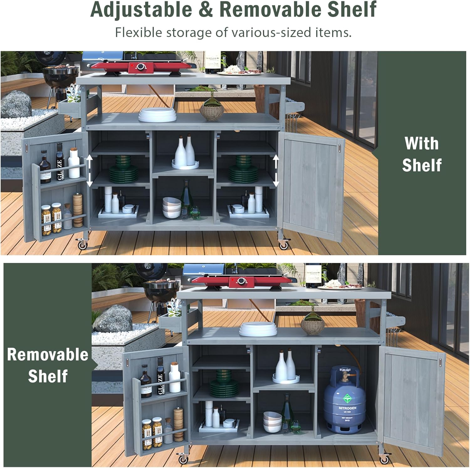 50.25" Outdoor Grill Cart with Stainless Steel Tabletop and Storage Cabinet