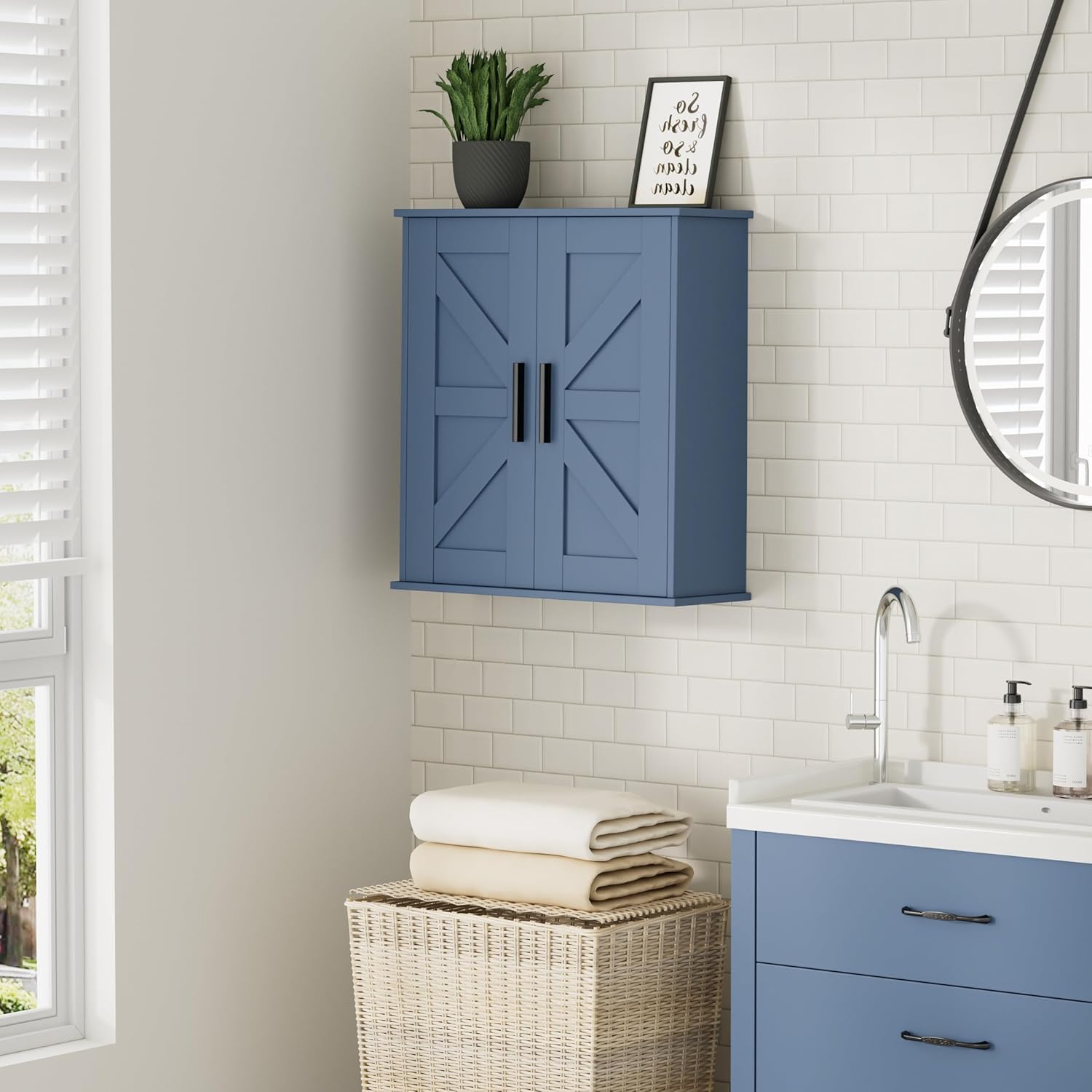 Over Toilet Storage Cabinet with Barn Doors and Adjustable Shelves, 3-Tier Medicine Cabinet Wall Mounted, for Bathroom