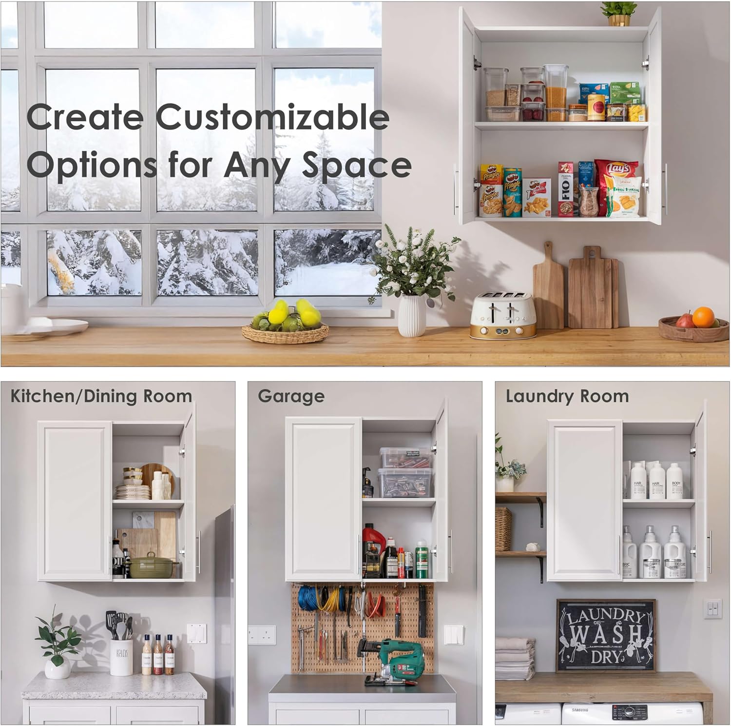Laundry Room Cabinet 30’’x12’’x32’’, Kitchen Cabinet Wall Cabinets with Adjustable Shelves, Wall Cabinet Storage