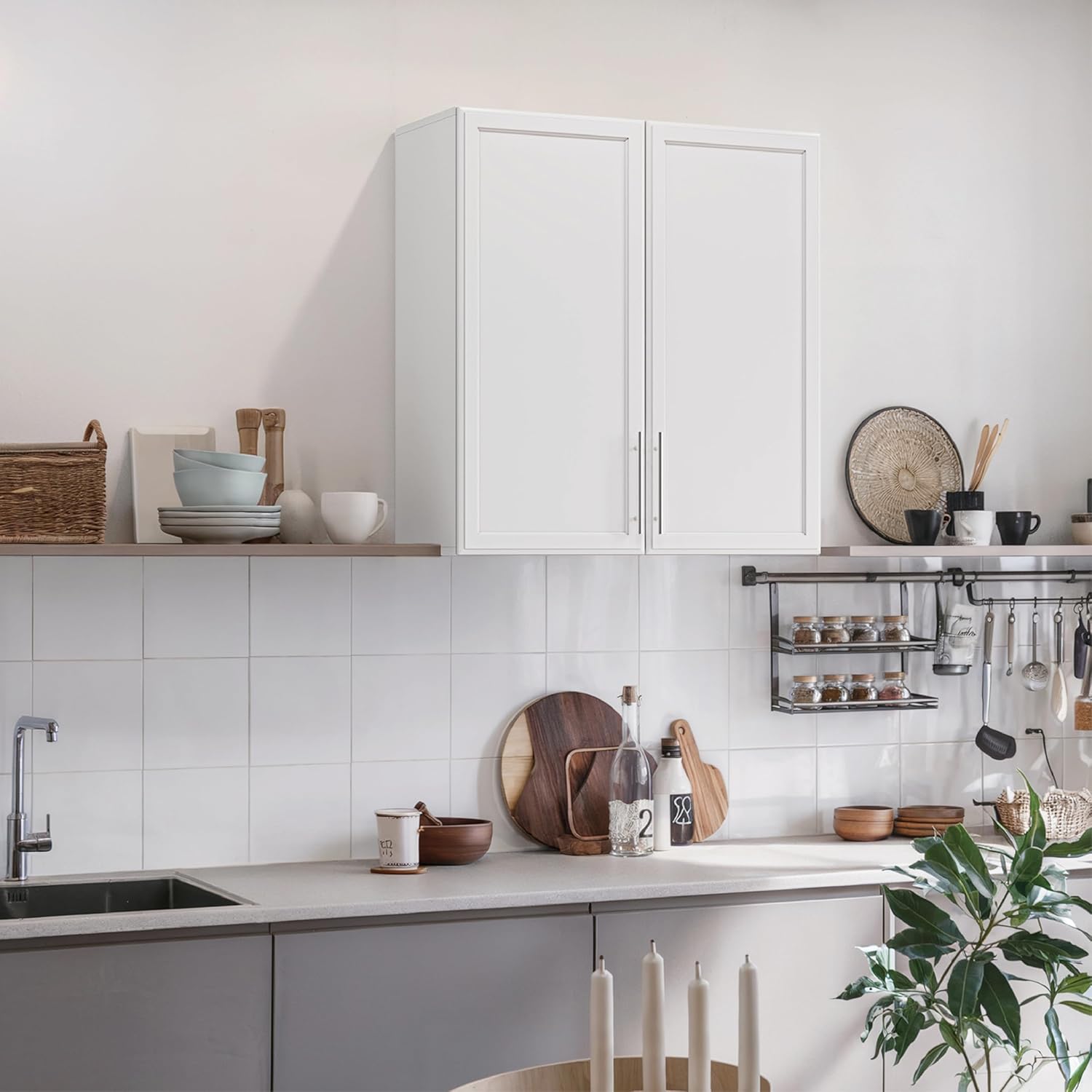Large Kitchen Laundry Wall Amount Cabinets with Two Shaker Doors and Adjustable Shelf