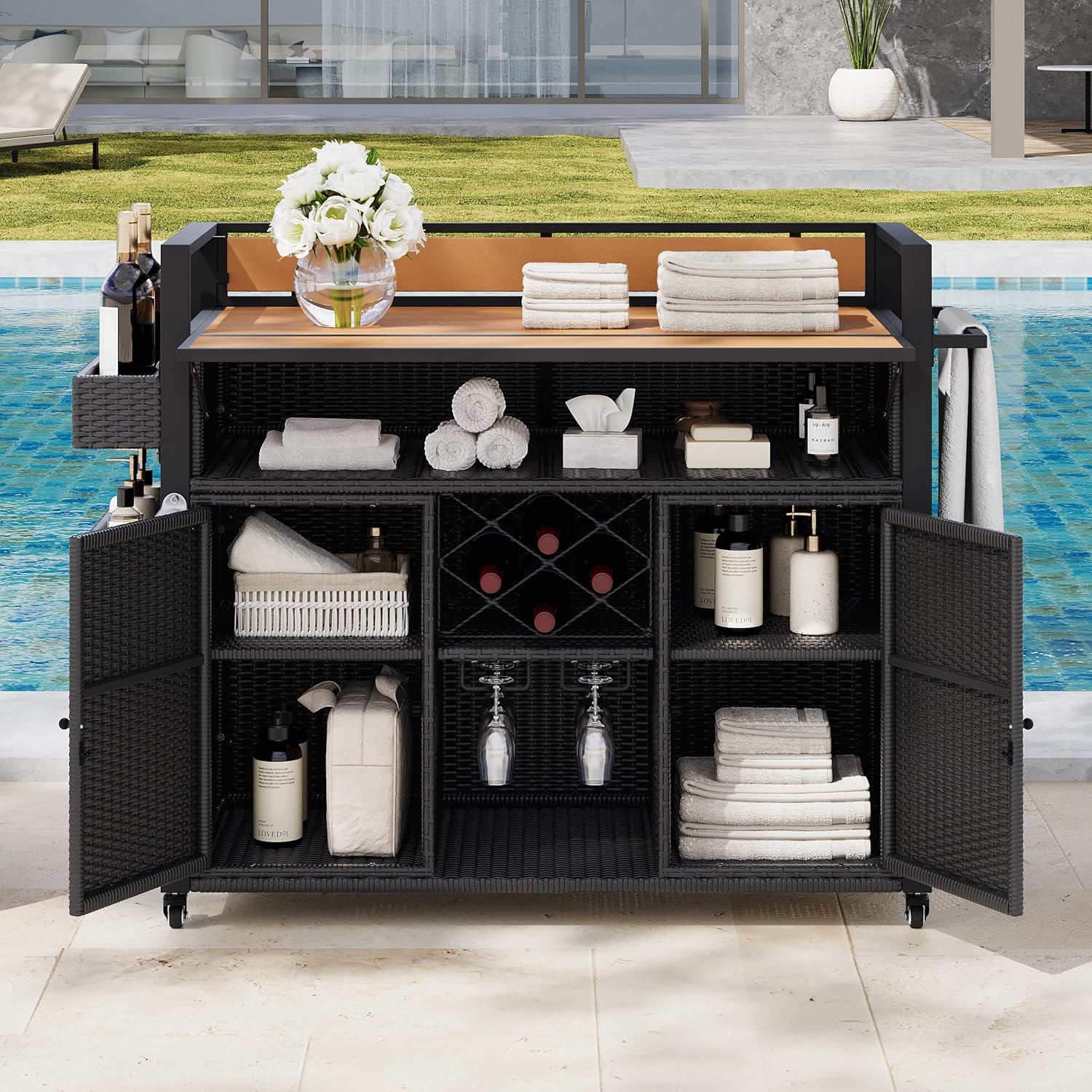 Rolling Kitchen Island on Wheels, Ample Storage, and Double Handle Design 