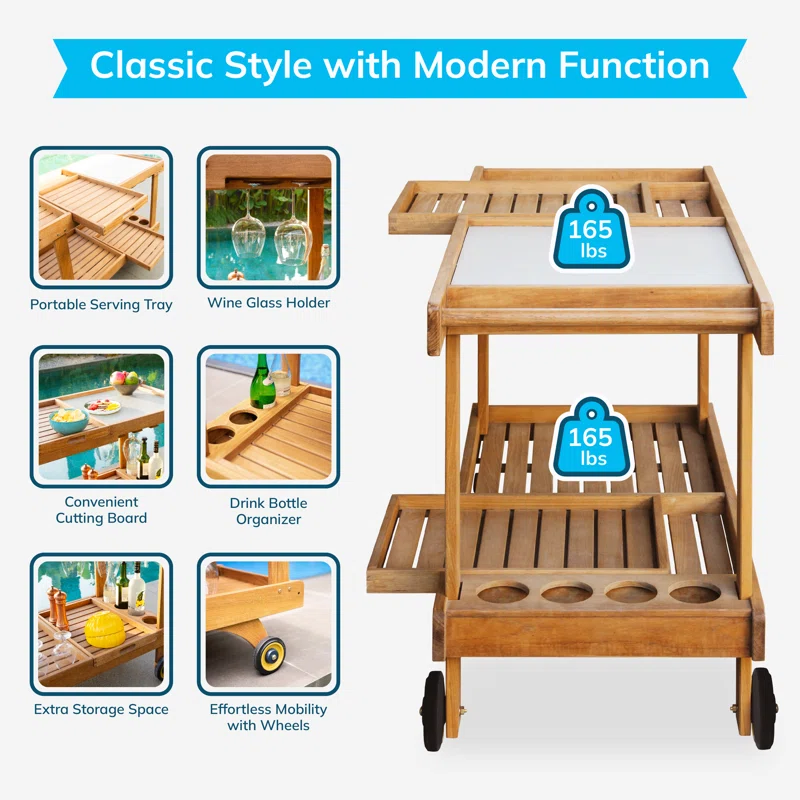 Hetherington Teak Wood Outdoor Bar Cart