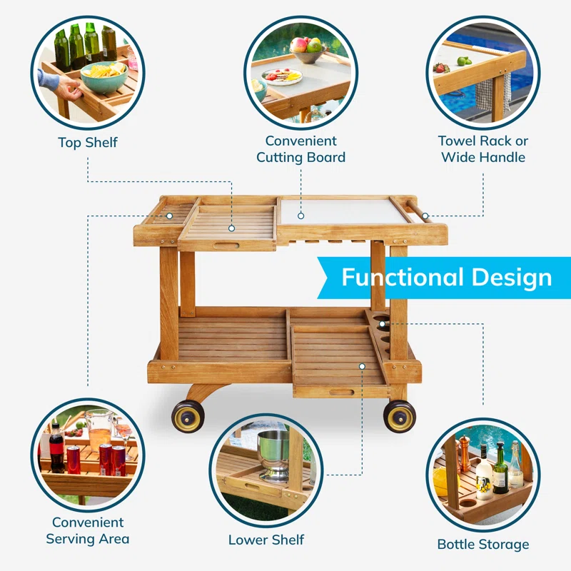 Hetherington Teak Wood Outdoor Bar Cart