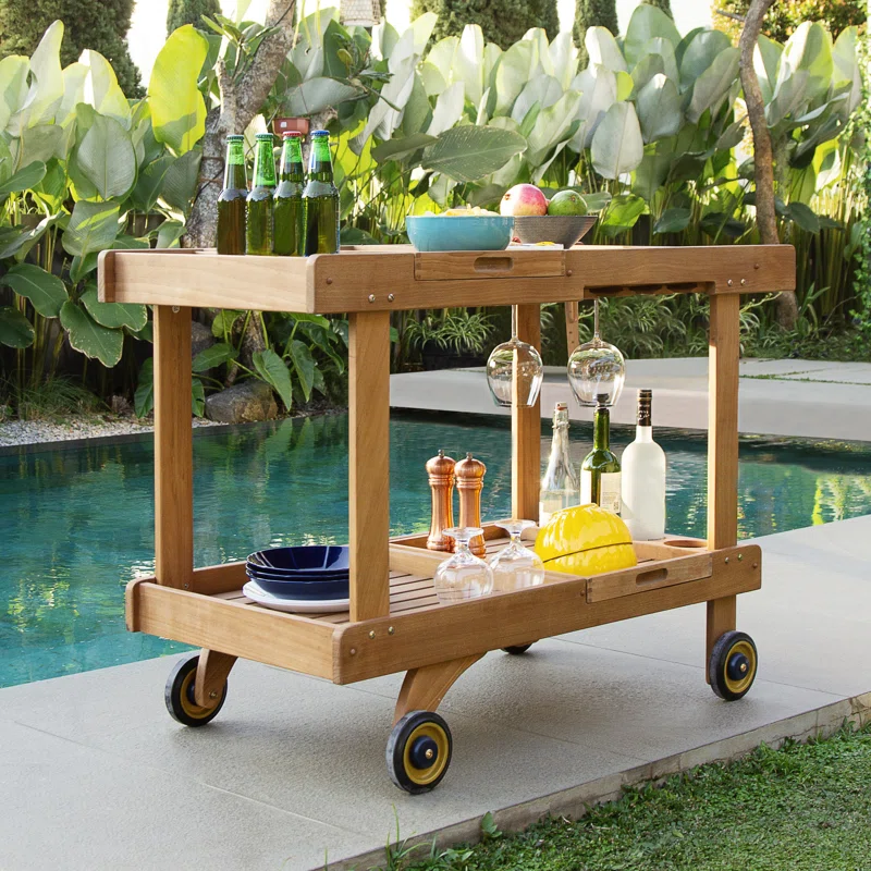 Hetherington Teak Wood Outdoor Bar Cart