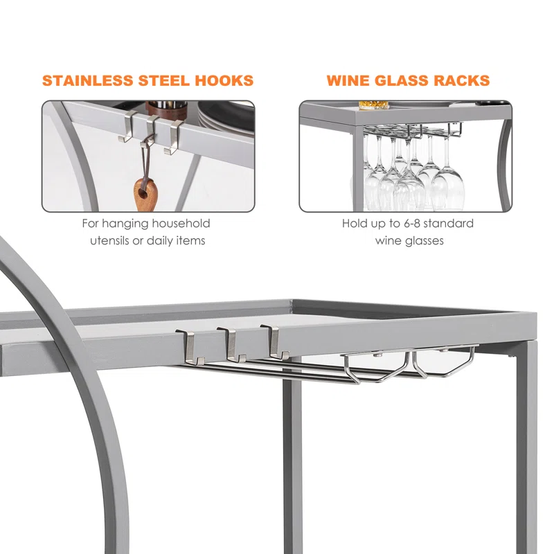 Outdoor 2-Tier Wicker Bar Cart On Wheels With Tempered Glass Board