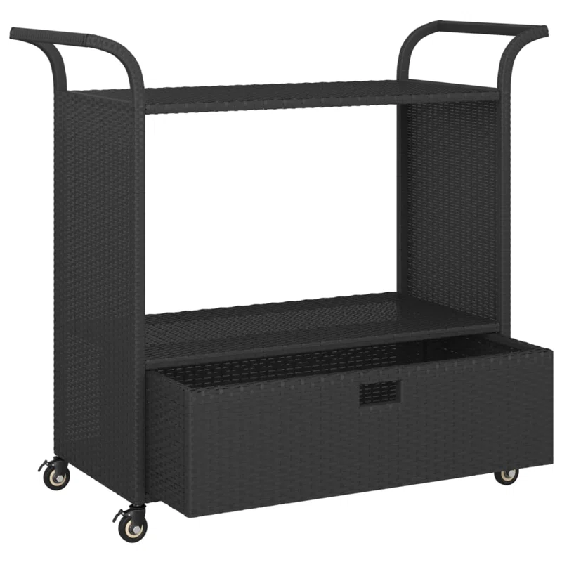 Outdoor Bar Cart 2-Tier Serving Cart Rolling Utility Cart PE Rattan