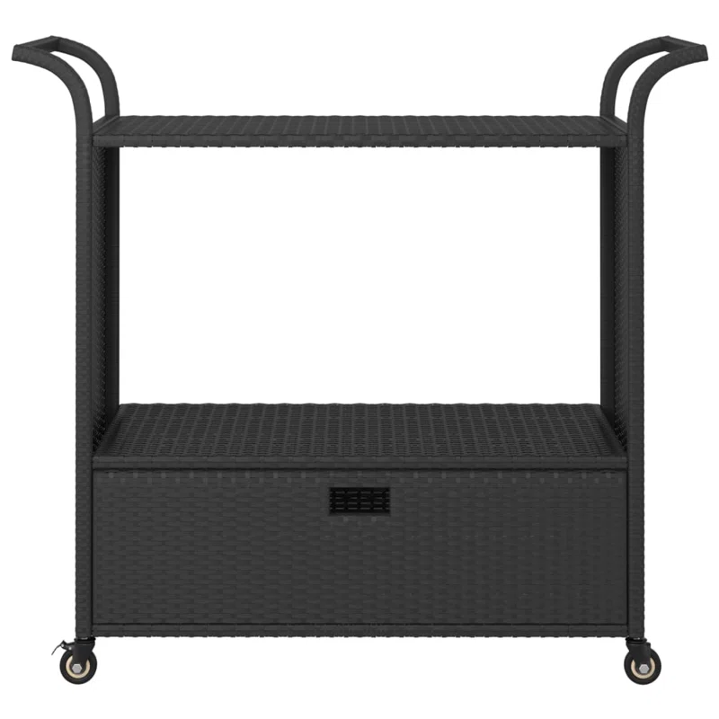 Outdoor Bar Cart 2-Tier Serving Cart Rolling Utility Cart PE Rattan