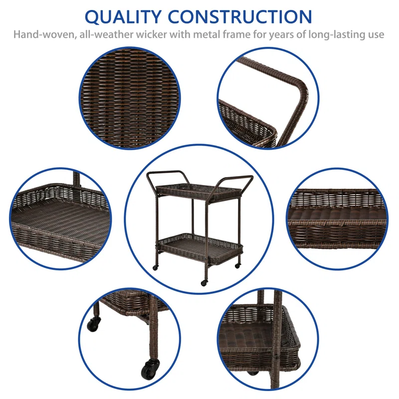 Resin Wicker Serving Cart - Indoor/Outdoor Coastal Style