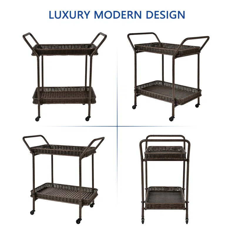 Resin Wicker Serving Cart - Indoor/Outdoor Coastal Style