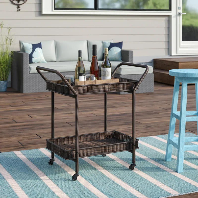 Resin Wicker Serving Cart - Indoor/Outdoor Coastal Style