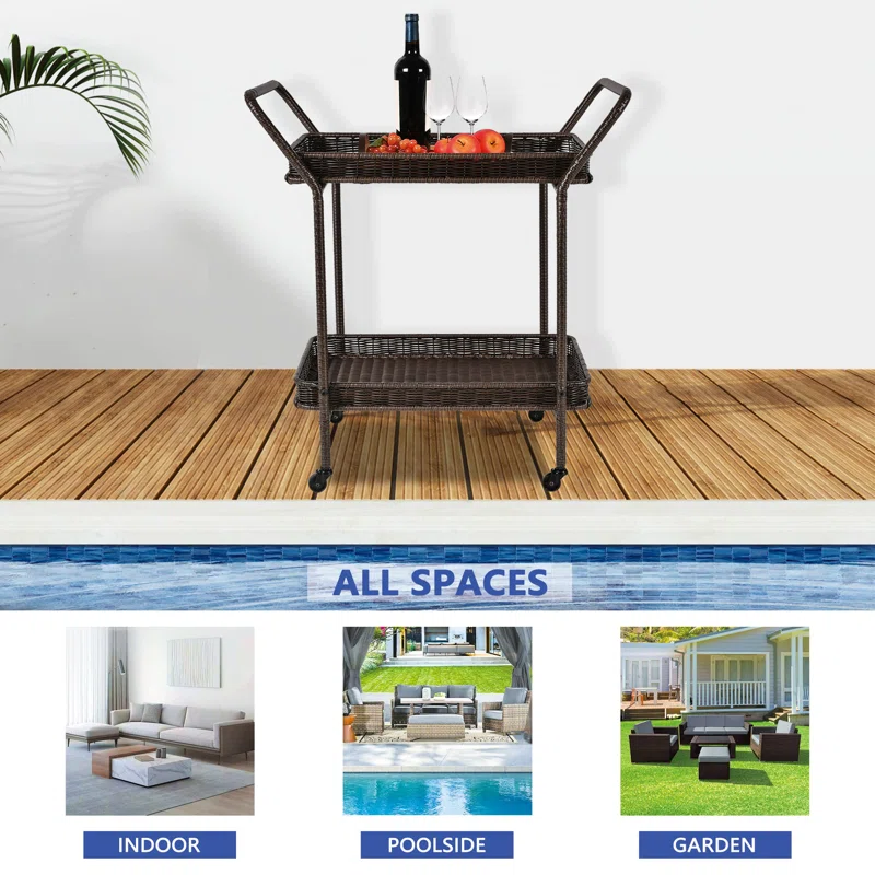 Resin Wicker Serving Cart - Indoor/Outdoor Coastal Style