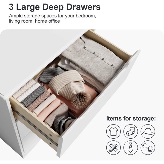 Lofka 3 Drawer Dresser for Bedroom, Chest of Drawers with Large Storage Capacity