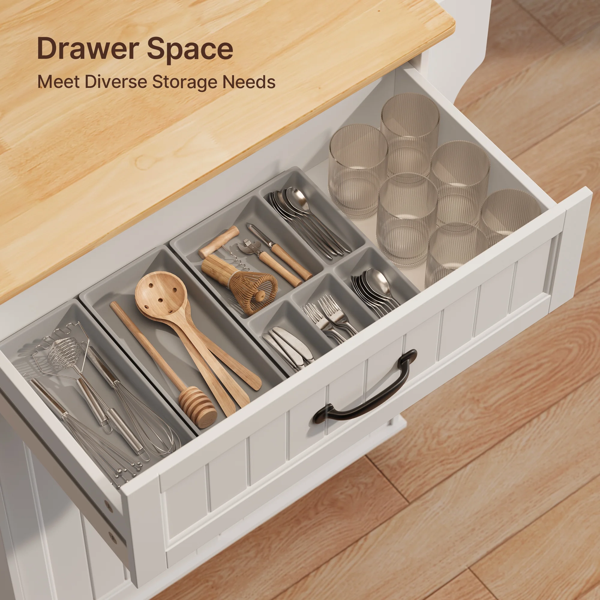 Lofka Kitchen Island Cart with Storage, Microwave Stand with Spice Rack, Towel Rack, Adjustable Shelf, 1 Drawer, White