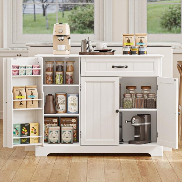 Lofka 42" Kitchen Storage Cabinet, Sideboard Buffet Cabinet with 8 Shelves, 1 Drawer