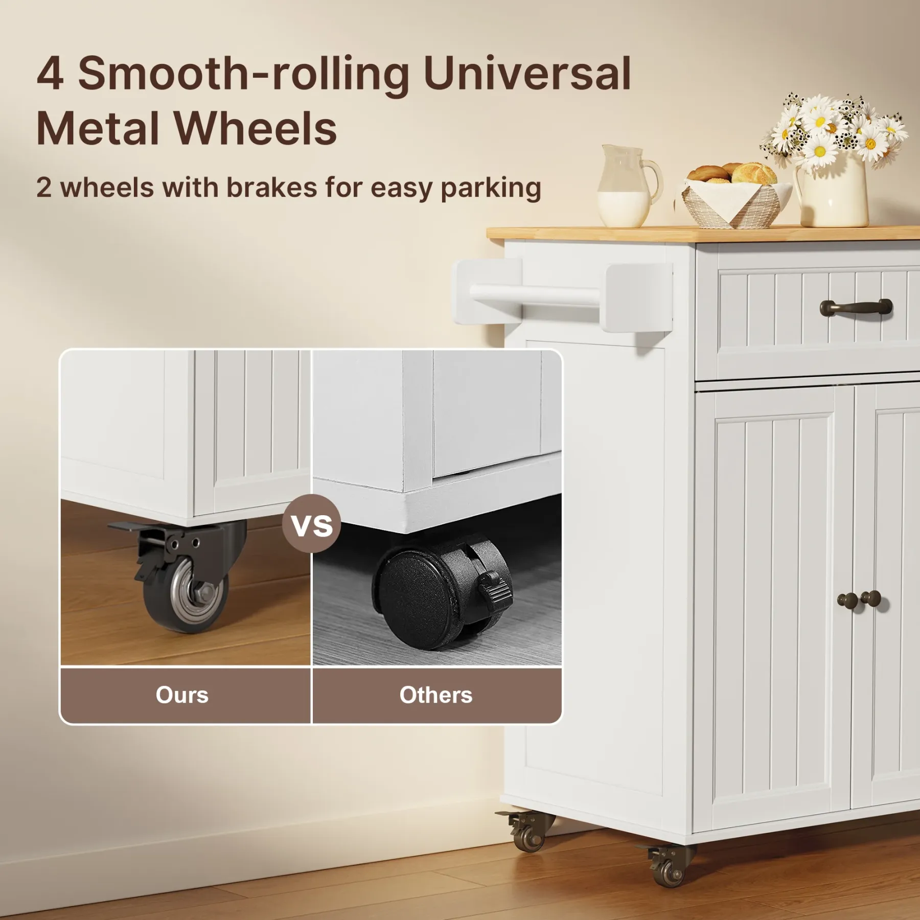 Lofka Kitchen Island Cart with Storage, Microwave Stand with Spice Rack, Towel Rack, Adjustable Shelf, 1 Drawer, White