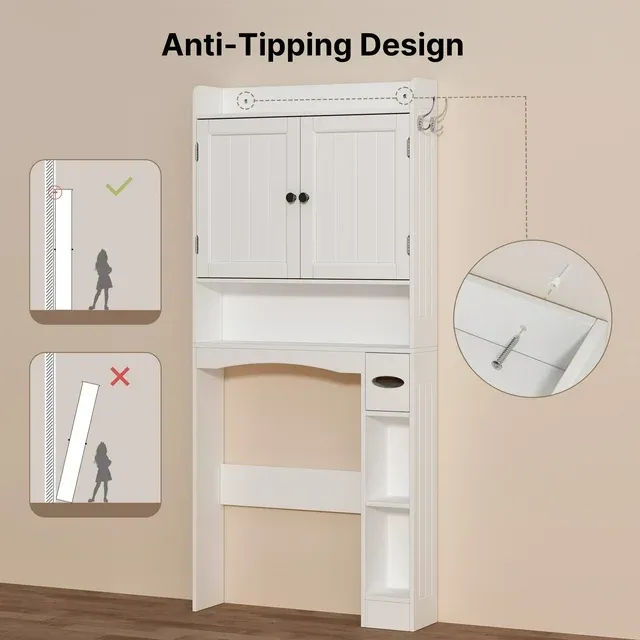 Lofka Over The Toilet Storage Cabinet, 32.3" Free Standing Storage Cabinet Over Toilet with Doors