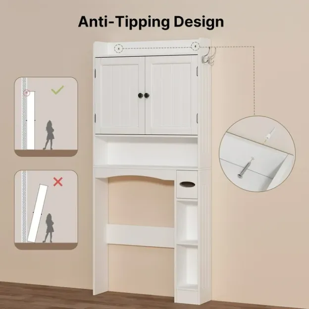 Lofka Over The Toilet Storage Cabinet, 32.3" Free Standing Storage Cabinet Over Toilet with Doors