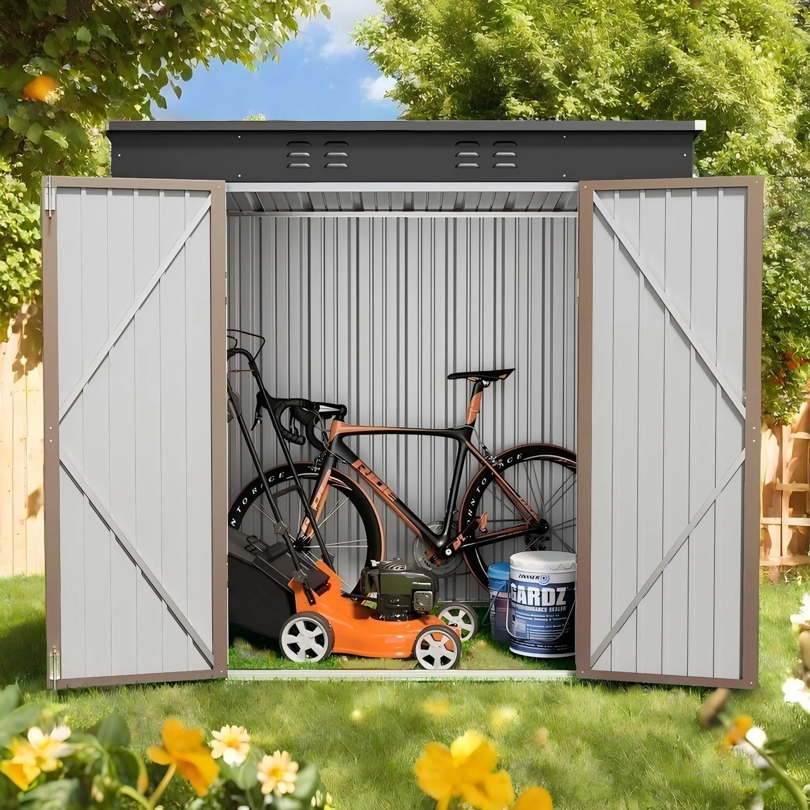 Lofka 6 x 4ft Metal Storage Shed, Garden Shed with Double Lockable Doors, Waterproof Shed & Outdoor Storage