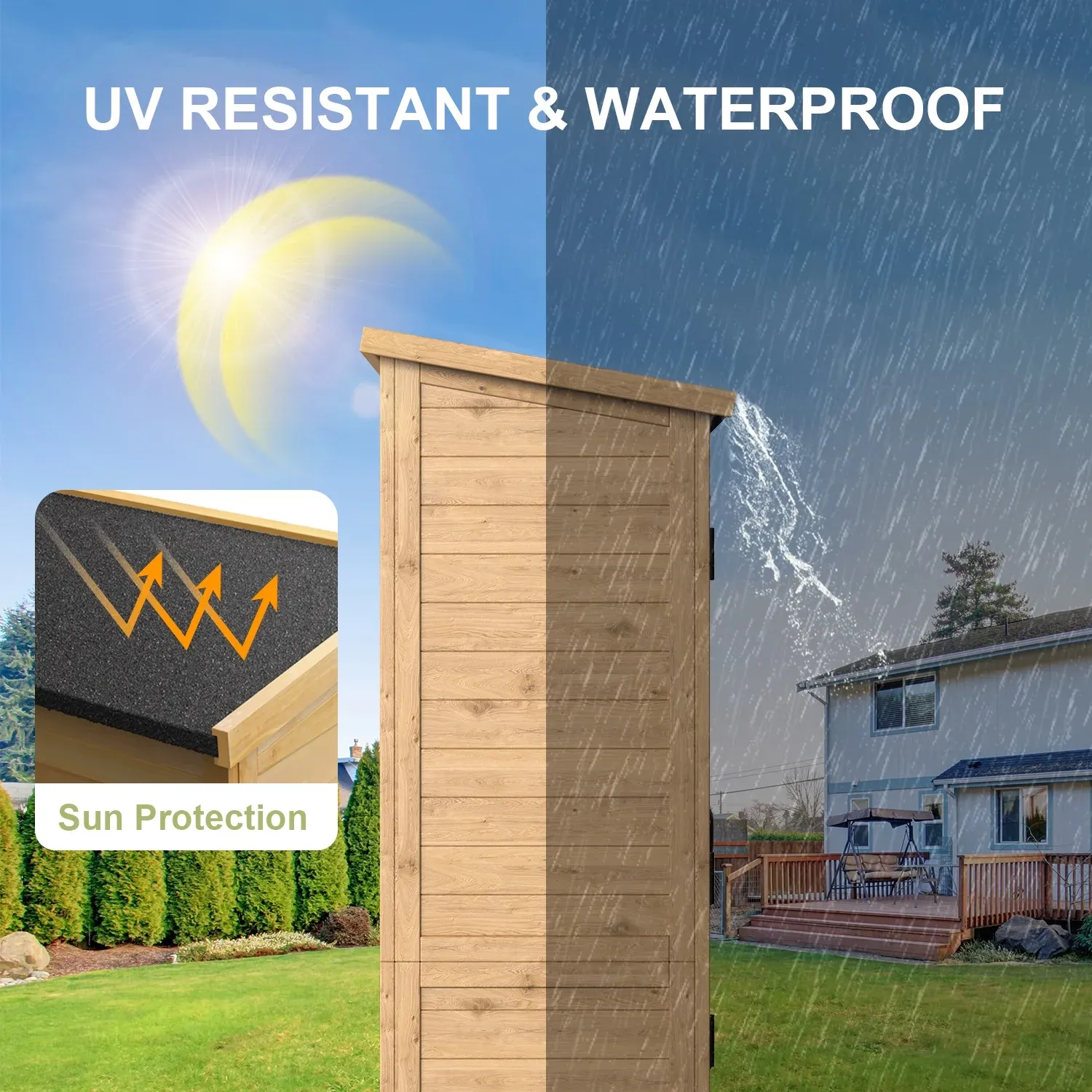 Lofka Wooden Outdoor Storage Cabinet, with 2 Lockable Doors and Handles