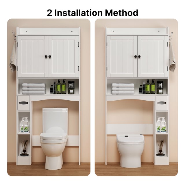 Lofka Over The Toilet Storage Cabinet, 32.3" Free Standing Storage Cabinet Over Toilet with Doors