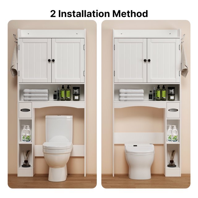 Lofka Over The Toilet Storage Cabinet, 32.3" Free Standing Storage Cabinet Over Toilet with Doors