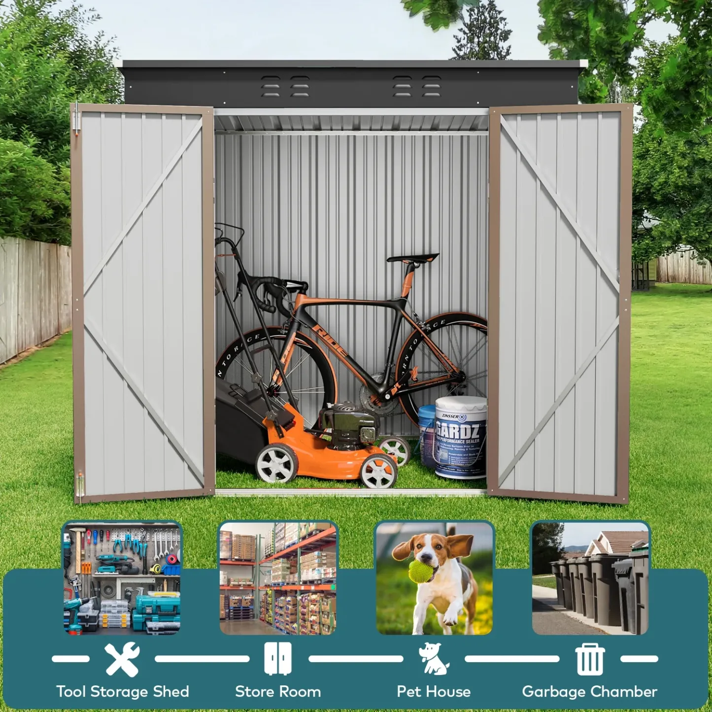 Lofka 6 x 4ft Metal Storage Shed, Garden Shed with Double Lockable Doors, Waterproof Shed & Outdoor Storage