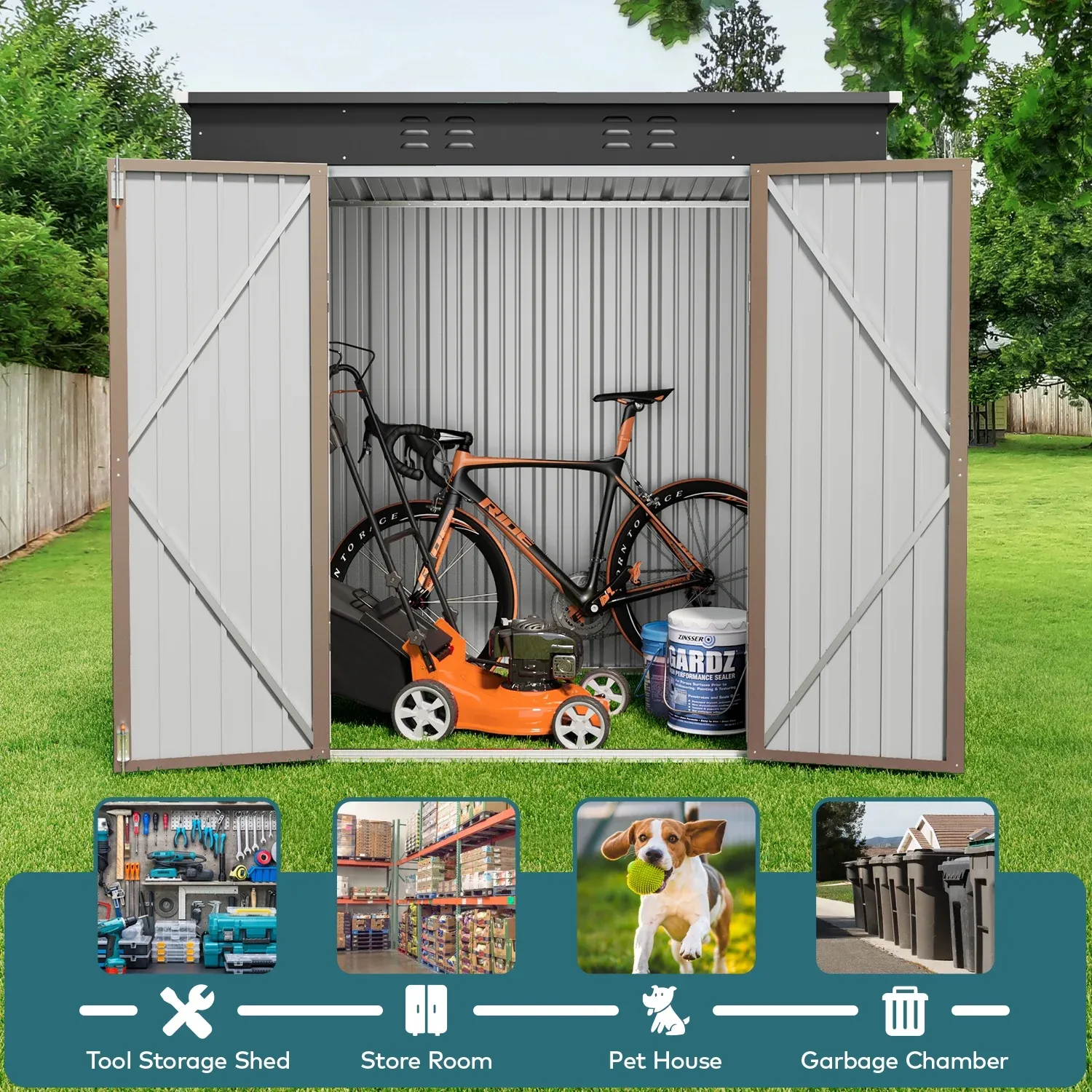 Lofka 6 x 4ft Metal Storage Shed, Garden Shed with Double Lockable Doors, Waterproof Shed & Outdoor Storage