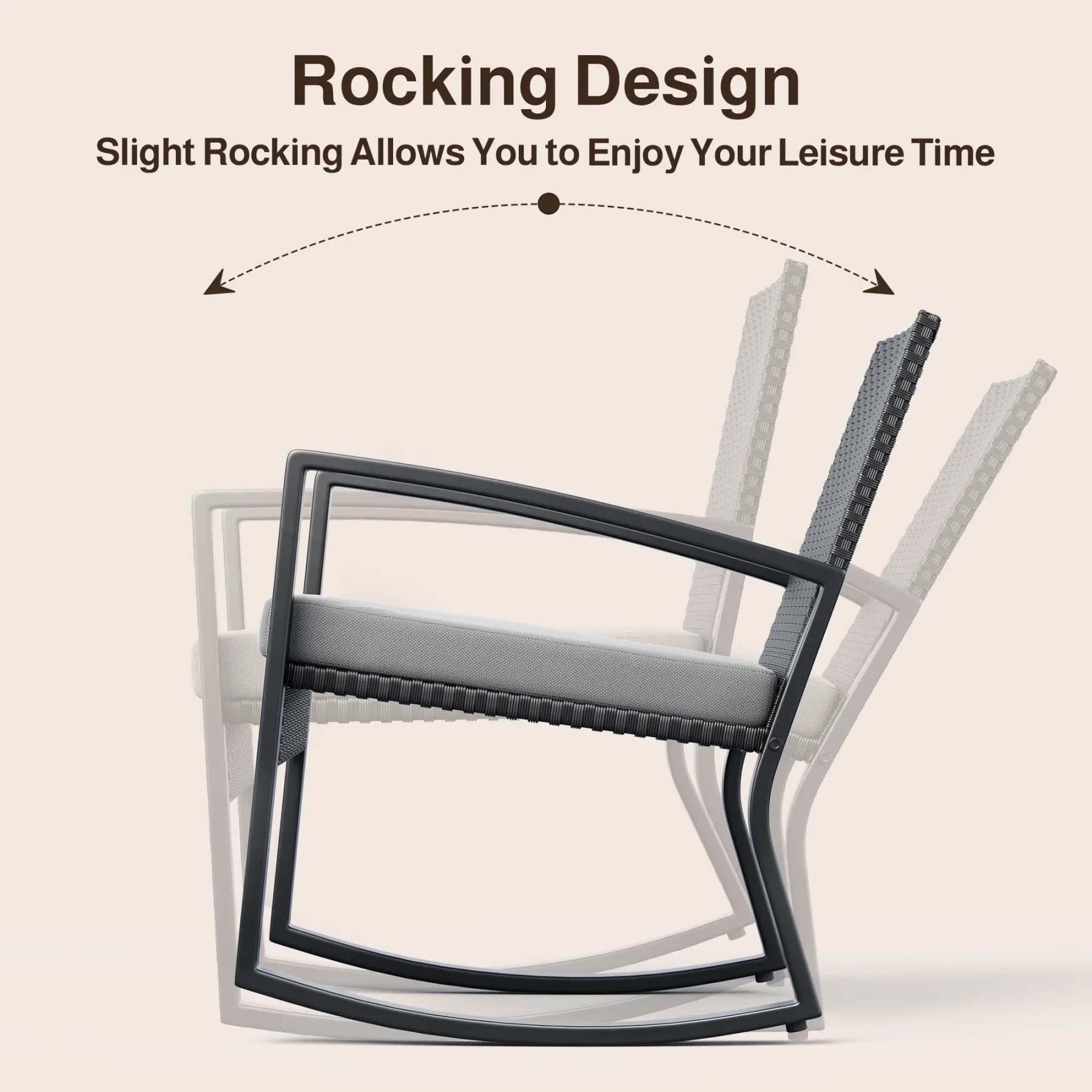 Lofka 4 Pieces Patio Comversation Set with Outdoor Rocking Chairs, Rattan Loveseat, Glass Bistro Coffee Table